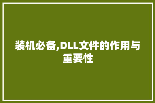 装机必备,DLL文件的作用与重要性
