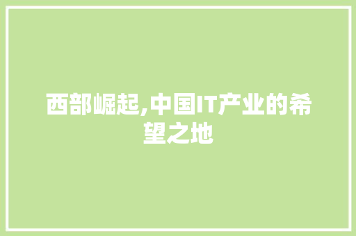 西部崛起,中国IT产业的希望之地