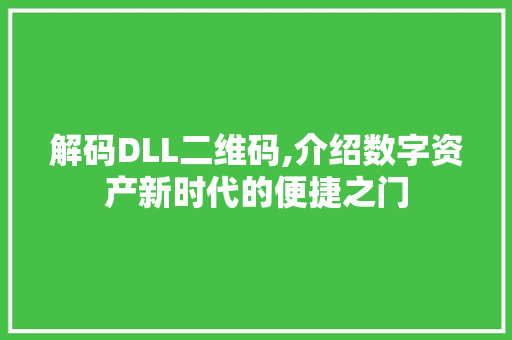 解码DLL二维码,介绍数字资产新时代的便捷之门 GoogleSEO