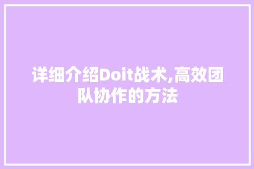 详细介绍Doit战术,高效团队协作的方法