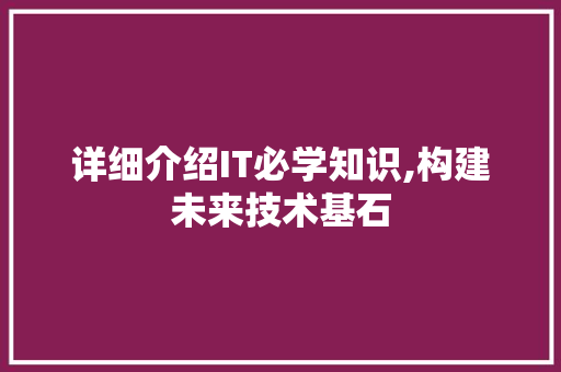详细介绍IT必学知识,构建未来技术基石