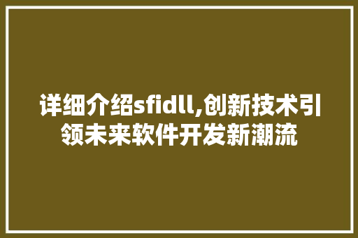 详细介绍sfidll,创新技术引领未来软件开发新潮流