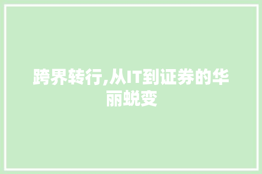 跨界转行,从IT到证券的华丽蜕变