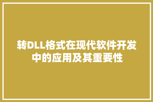 转DLL格式在现代软件开发中的应用及其重要性