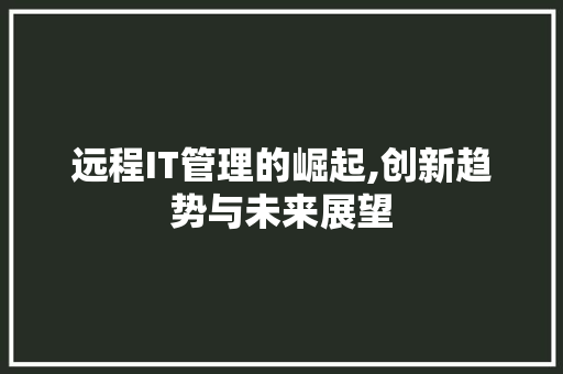 远程IT管理的崛起,创新趋势与未来展望