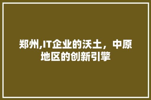 郑州,IT企业的沃土，中原地区的创新引擎