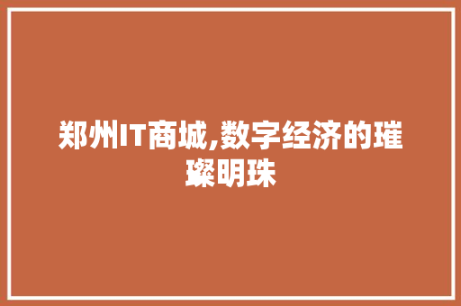郑州IT商城,数字经济的璀璨明珠
