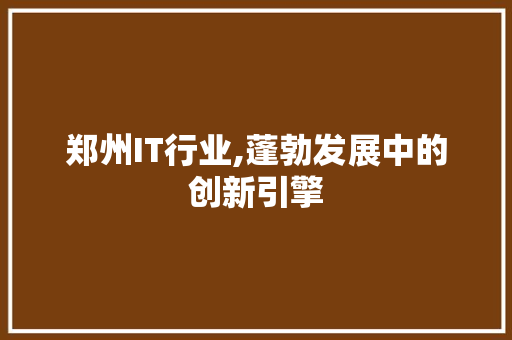 郑州IT行业,蓬勃发展中的创新引擎