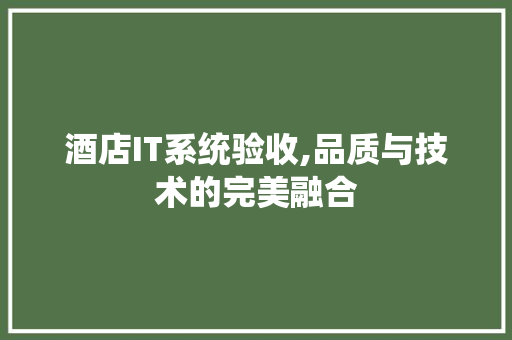 酒店IT系统验收,品质与技术的完美融合