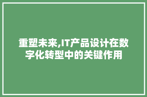 重塑未来,IT产品设计在数字化转型中的关键作用