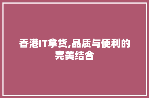 香港IT拿货,品质与便利的完美结合