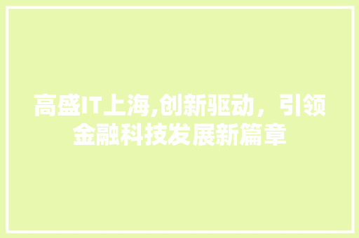 高盛IT上海,创新驱动，引领金融科技发展新篇章