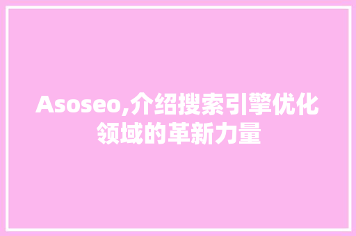 Asoseo,介绍搜索引擎优化领域的革新力量