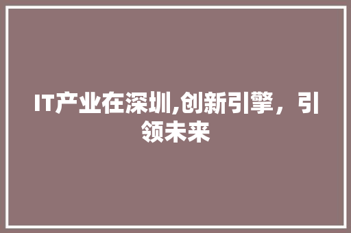 IT产业在深圳,创新引擎，引领未来 GoogleSEO