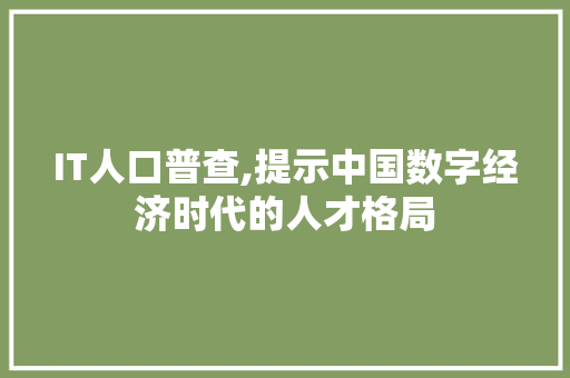 IT人口普查,提示中国数字经济时代的人才格局