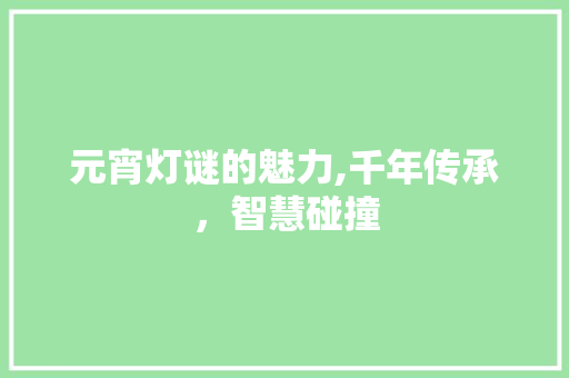 元宵灯谜的魅力,千年传承，智慧碰撞