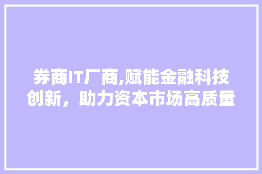 券商IT厂商,赋能金融科技创新，助力资本市场高质量发展