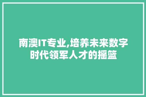南澳IT专业,培养未来数字时代领军人才的摇篮