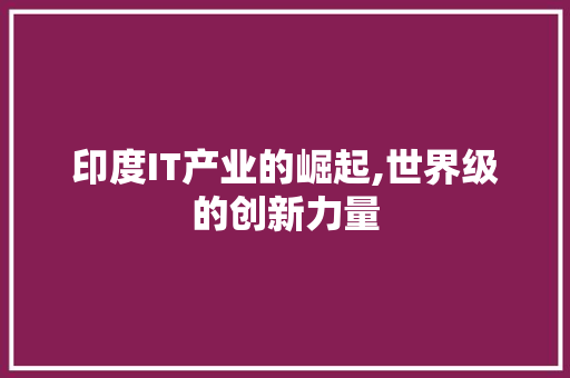印度IT产业的崛起,世界级的创新力量