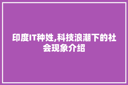 印度IT种姓,科技浪潮下的社会现象介绍