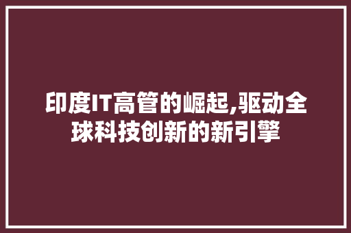印度IT高管的崛起,驱动全球科技创新的新引擎 搜狗SEO