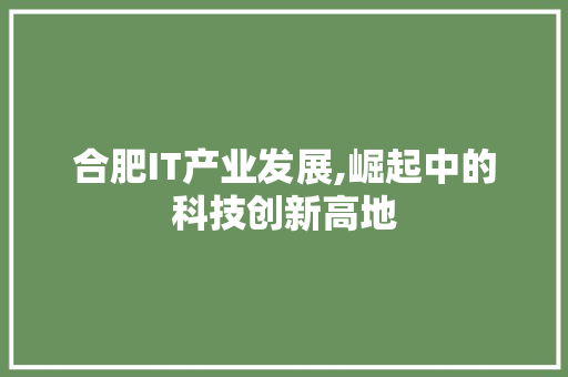 合肥IT产业发展,崛起中的科技创新高地