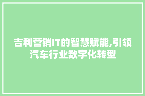 吉利营销IT的智慧赋能,引领汽车行业数字化转型