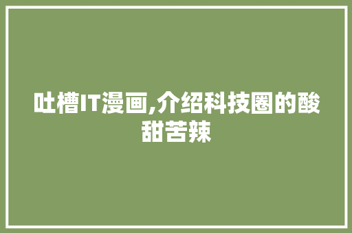 吐槽IT漫画,介绍科技圈的酸甜苦辣