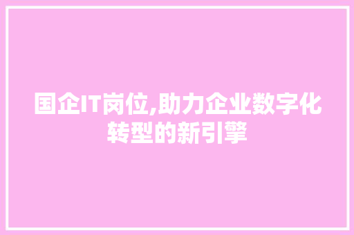 国企IT岗位,助力企业数字化转型的新引擎