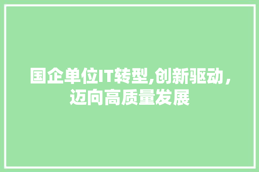 国企单位IT转型,创新驱动，迈向高质量发展