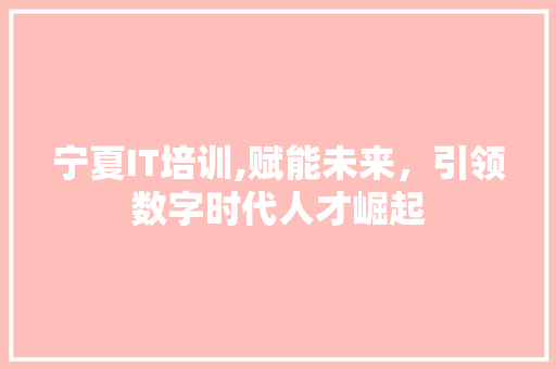 宁夏IT培训,赋能未来，引领数字时代人才崛起