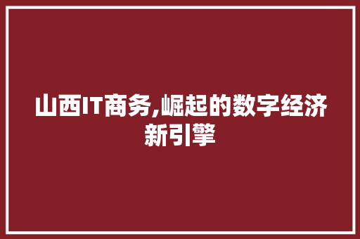 山西IT商务,崛起的数字经济新引擎