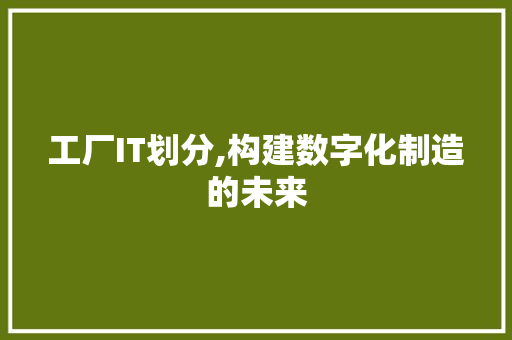 工厂IT划分,构建数字化制造的未来