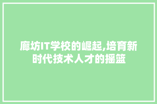 廊坊IT学校的崛起,培育新时代技术人才的摇篮