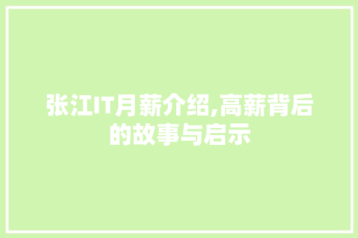 张江IT月薪介绍,高薪背后的故事与启示