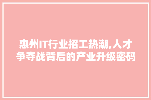 惠州IT行业招工热潮,人才争夺战背后的产业升级密码 GoogleSEO