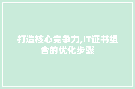 打造核心竞争力,IT证书组合的优化步骤