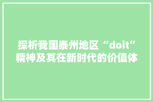 探析我国泰州地区“doit”精神及其在新时代的价值体现