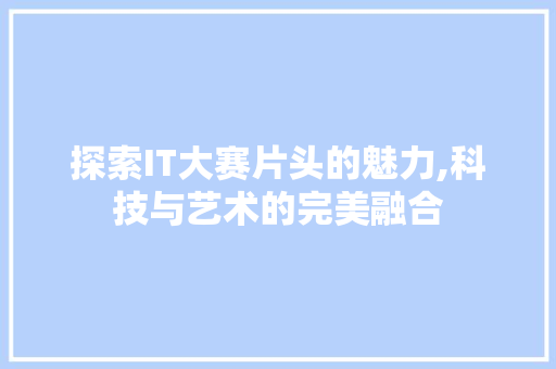 探索IT大赛片头的魅力,科技与艺术的完美融合