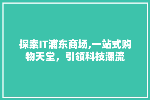 探索IT浦东商场,一站式购物天堂，引领科技潮流