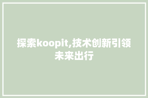 探索koopit,技术创新引领未来出行