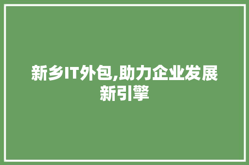 新乡IT外包,助力企业发展新引擎