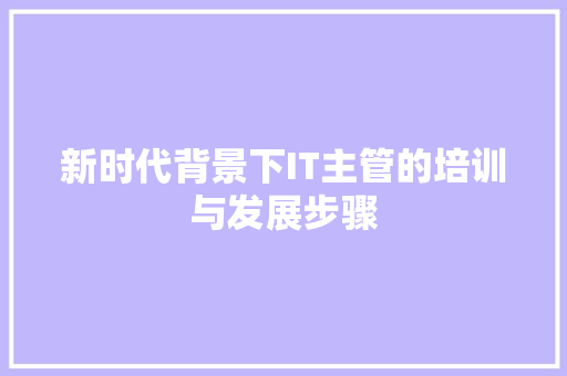 新时代背景下IT主管的培训与发展步骤