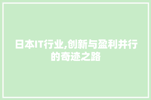 日本IT行业,创新与盈利并行的奇迹之路