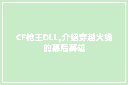 CF枪王DLL,介绍穿越火线的幕后英雄 必应SEO