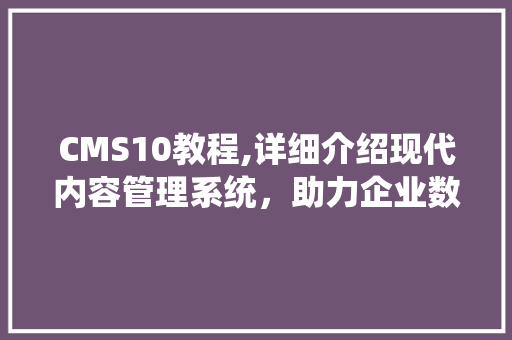 CMS10教程,详细介绍现代内容管理系统，助力企业数字化转型 GoogleSEO