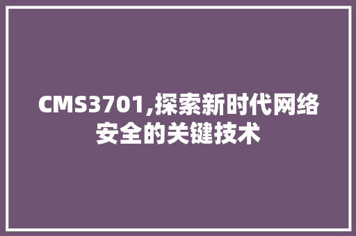 CMS3701,探索新时代网络安全的关键技术