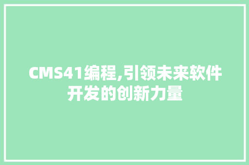 CMS41编程,引领未来软件开发的创新力量 GoogleSEO
