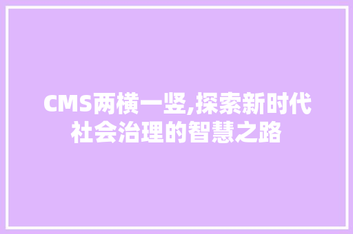 CMS两横一竖,探索新时代社会治理的智慧之路 搜狗SEO