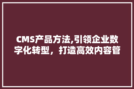 CMS产品方法,引领企业数字化转型，打造高效内容管理平台 百度SEO